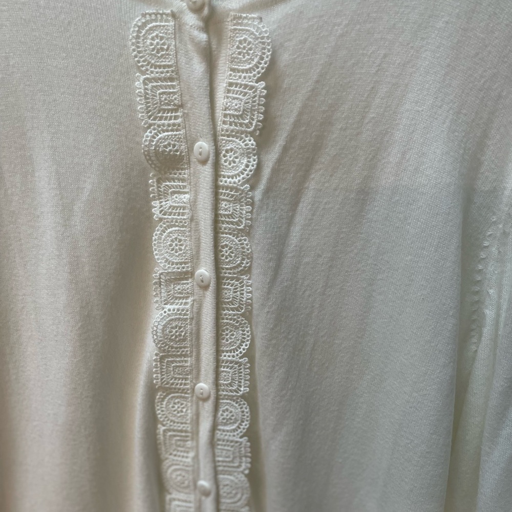 LOFT Cream Embroidered Button-Up Blouse - Picture 3 of 4